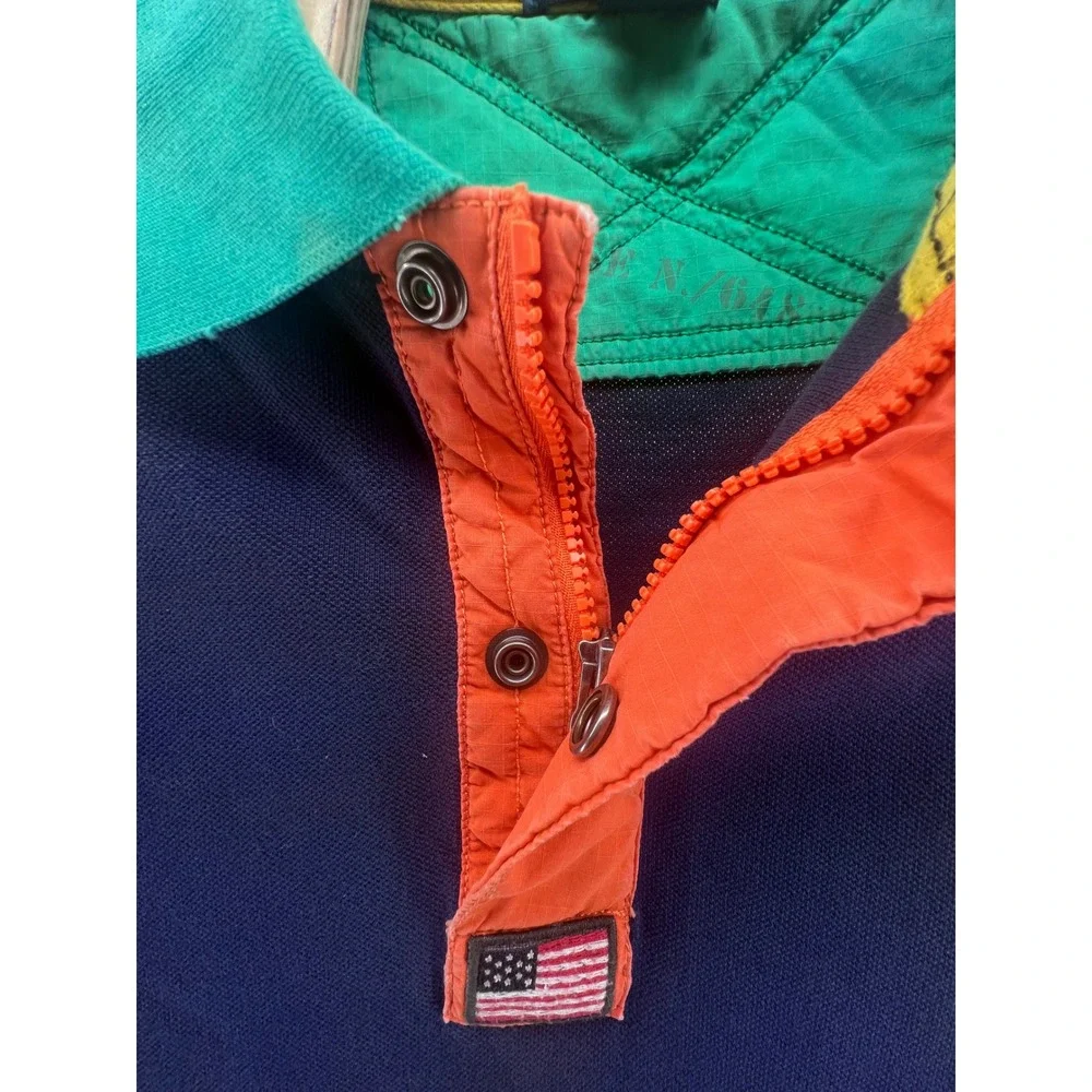 Polo Ralph Lauren Men 2XLT Colorblock Big Pony Polo Shirt Navy Blue Green Orange